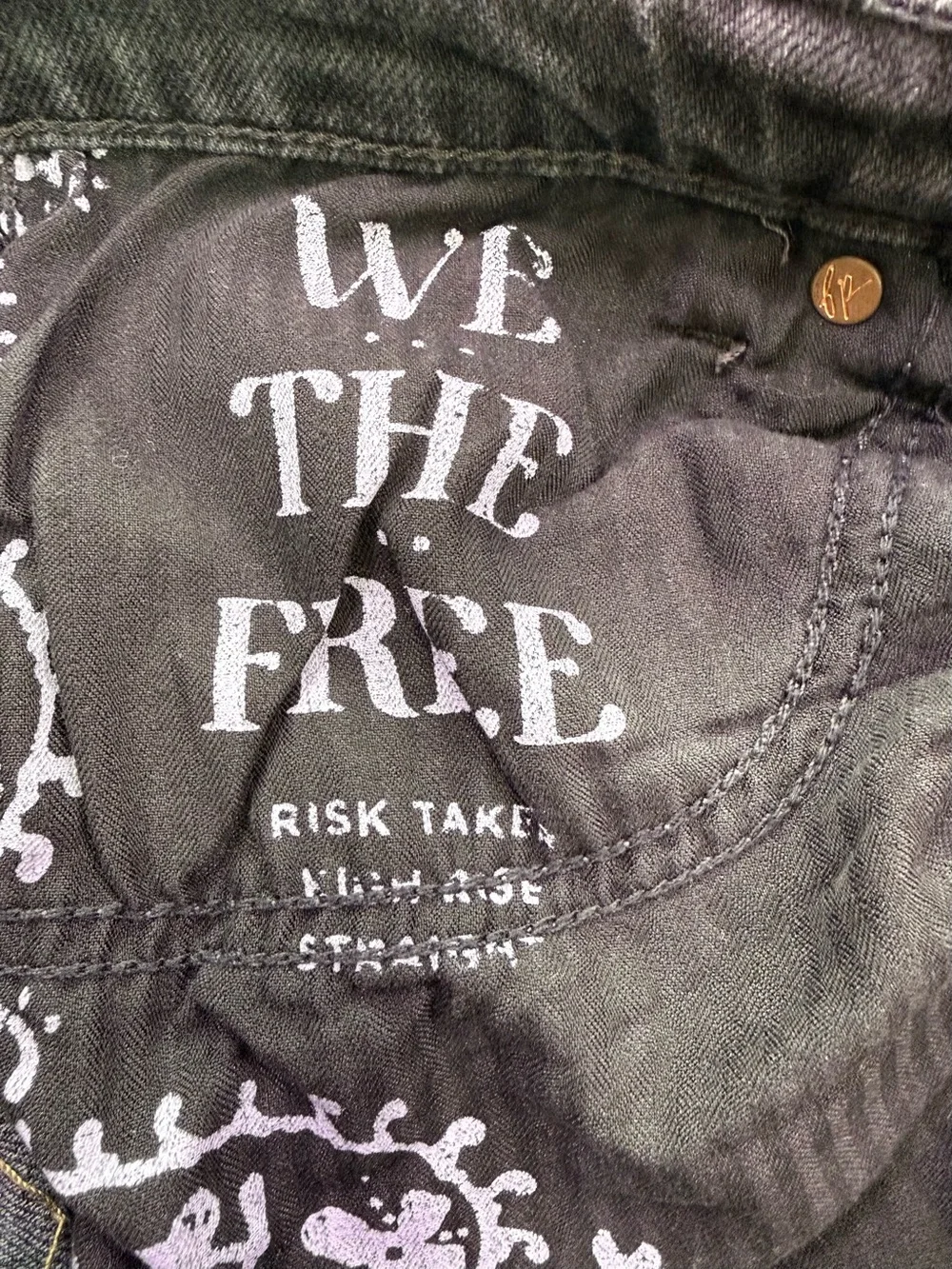 Free People We The Free Risk Taker Raw Hem Straight Leg Jeans Black Size 27